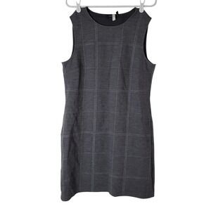 Theory Gray Plaid Sheath Dress Size L Easy Shift Wool Blend Knit‎ Work Office